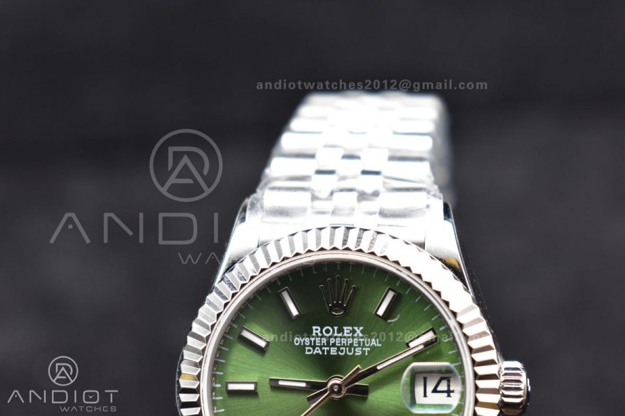 DateJust 31 Ladies 278289 WF 316L Steel Green Dial Stick Markers on President Syle Bracelet