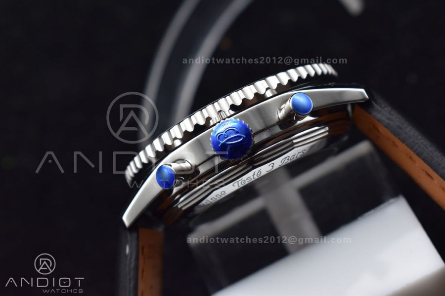 Navitimer 1 SS 43mm BLS 1:1 Best Edition Black Dial on Leather Bracelet A7750