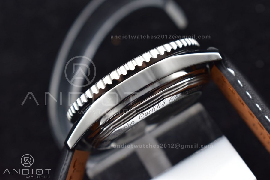 Navitimer 1 SS 43mm BLS 1:1 Best Edition Black Dial on Leather Bracelet A7750