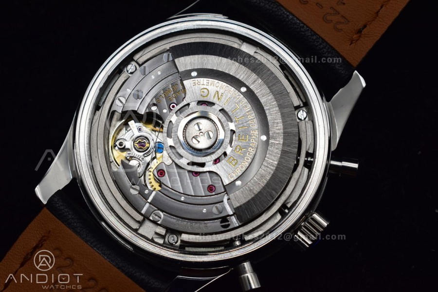 Navitimer 1 SS 43mm BLS 1:1 Best Edition Black Dial on Leather Bracelet A7750