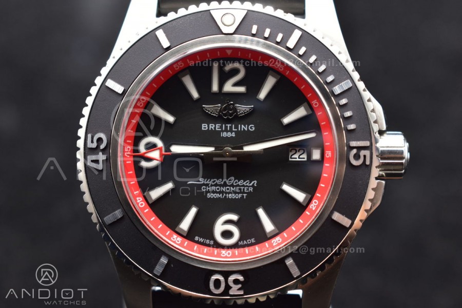 Superocean Automatic 44 BLSF 1:1 Best Edition Black Dial And Bezel With Orange Rehaut On Black Rubber Strap A2824