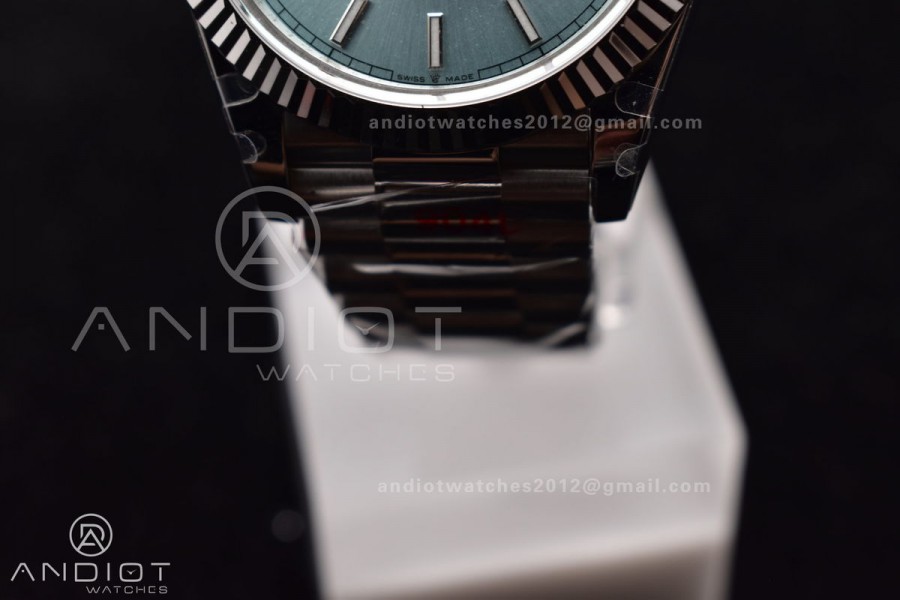 DayDate 40 SS GMF Gain Weight Ice Blue Stick Dial on President Bracelet A2836