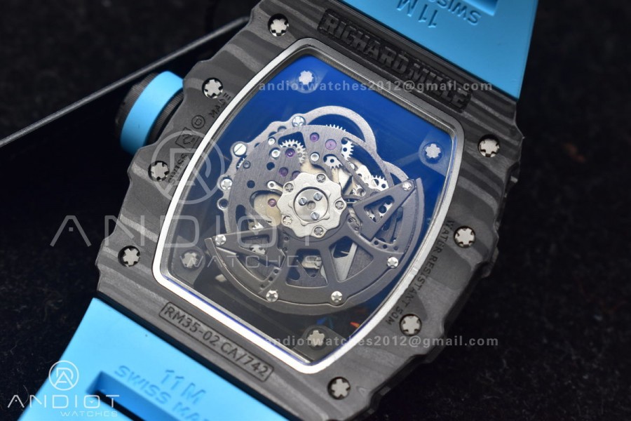 RM035-02 KUF Best Edition Skeleton Dial Red on Blue Rubber Strap MIYOTA8215 