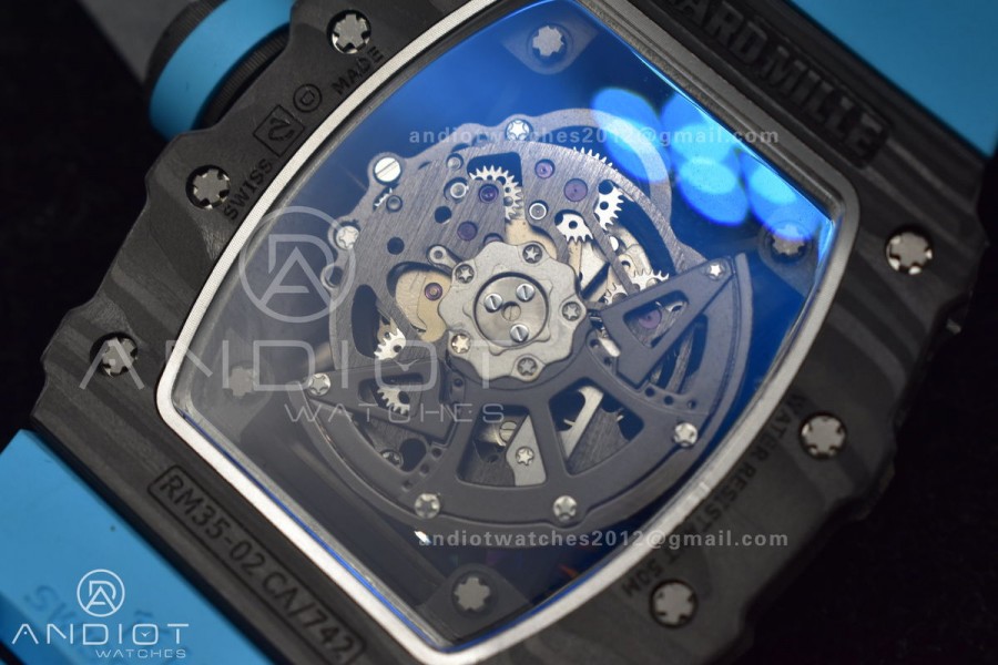 RM035-02 KUF Best Edition Skeleton Dial Red on Blue Rubber Strap MIYOTA8215 
