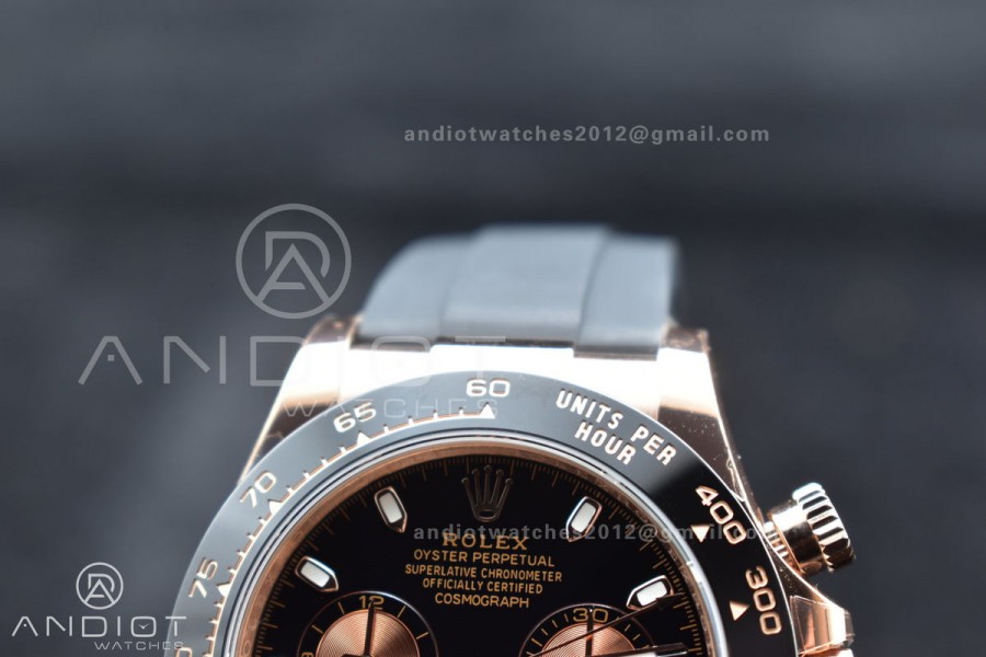 Daytona 116515 BTF 1:1 Best Edition Black/RG Dial on Oysterflex Rubber Strap SA4130