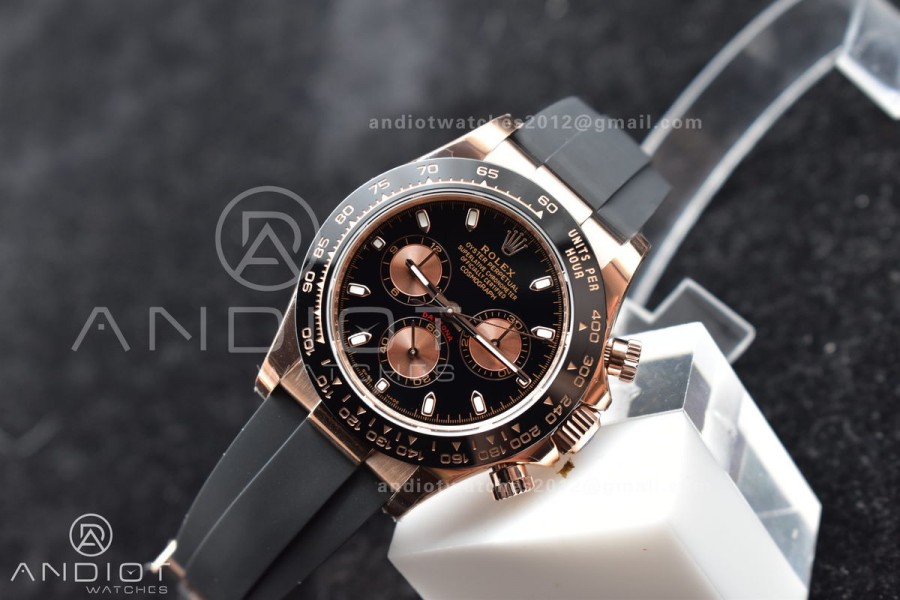 Daytona 116515 BTF 1:1 Best Edition Black/RG Dial on Oysterflex Rubber Strap SA4130