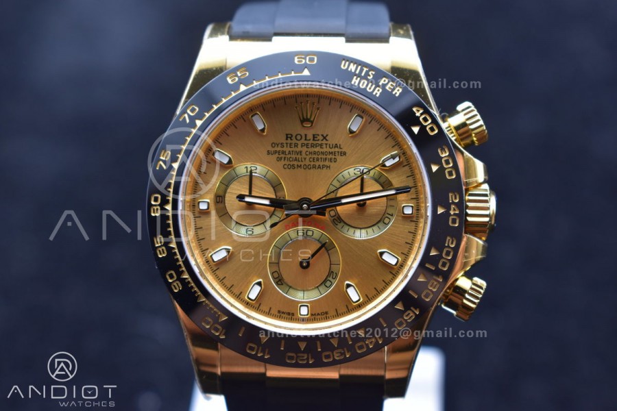 Daytona 116518 BTF 1:1 Best Edition YG Lume Dial on Oysterflex Rubber Strap SA4130