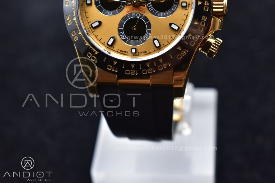 Daytona 116518 BTF 1:1 Best Edition YG/Black Dial on Oysterflex Rubber Strap SA4130