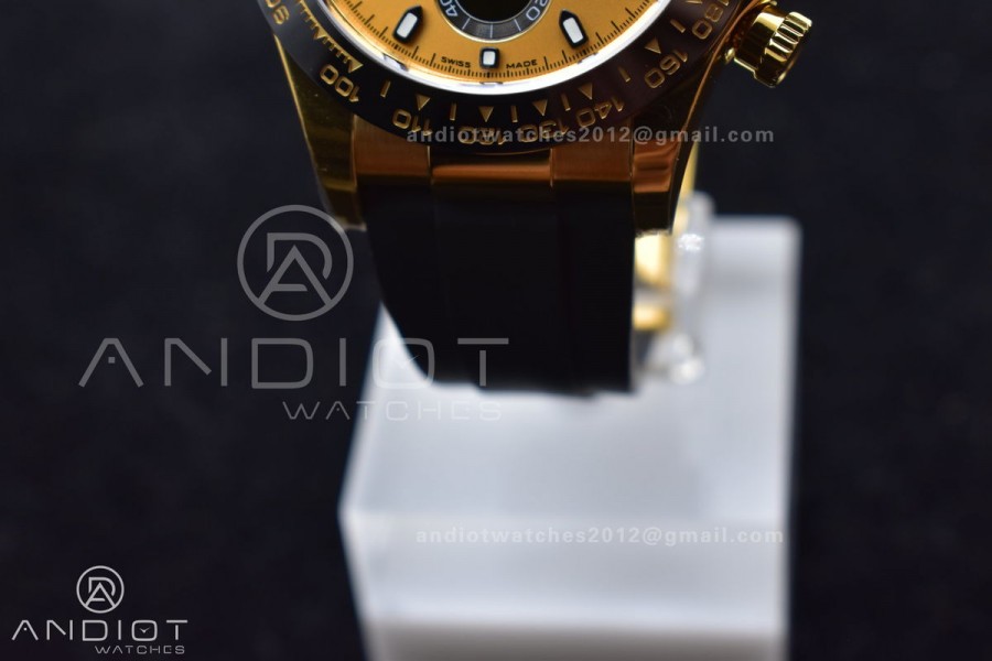 Daytona 116518 BTF 1:1 Best Edition YG/Black Dial on Oysterflex Rubber Strap SA4130
