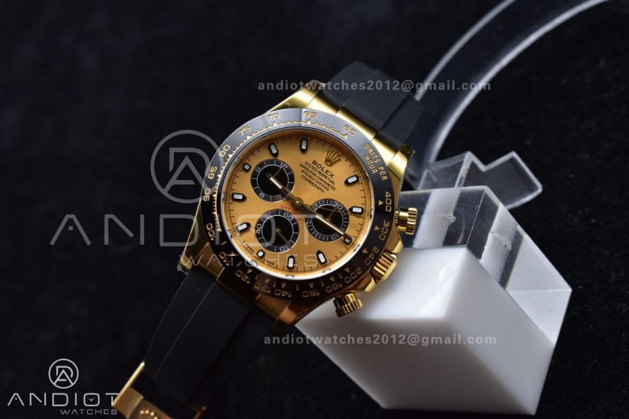 Daytona 116518 BTF 1:1 Best Edition YG/Black Dial on Oysterflex Rubber Strap SA4130