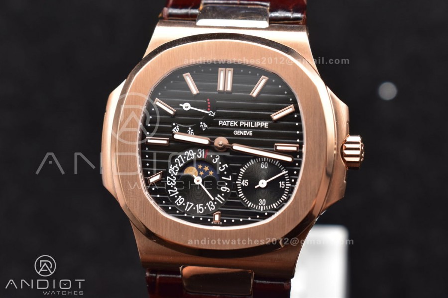 Nautilus 5712 SS/RG GRF Best Edition Gray Dial on Brown Croco Strap A23J