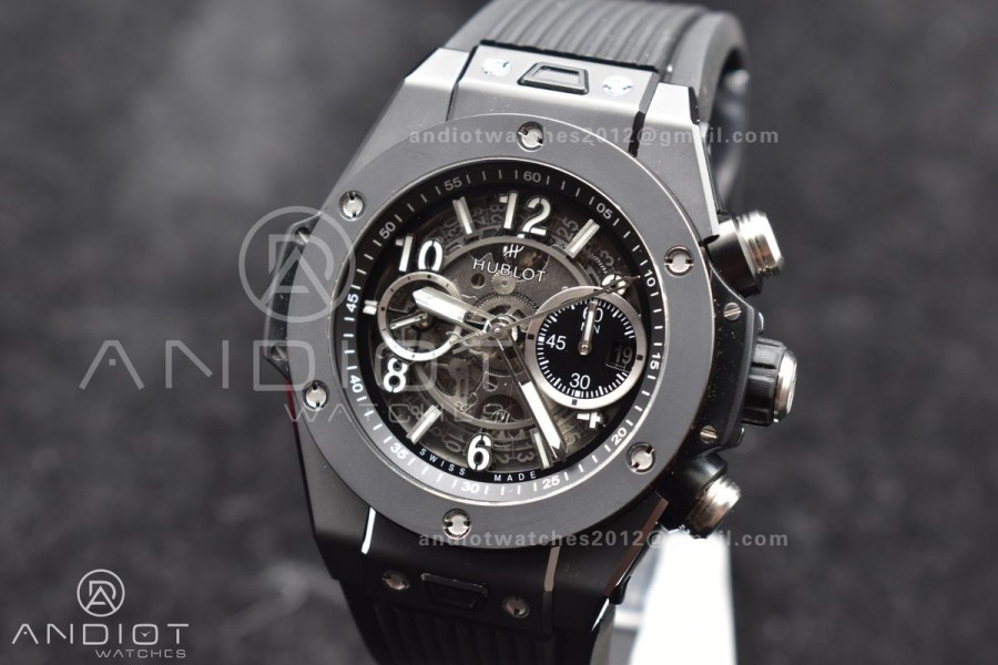 Hublot Big Bang Unico Titanium ZF 1:1 Best Edition Black Skeleton Dial On Black Rubber Strap A1280