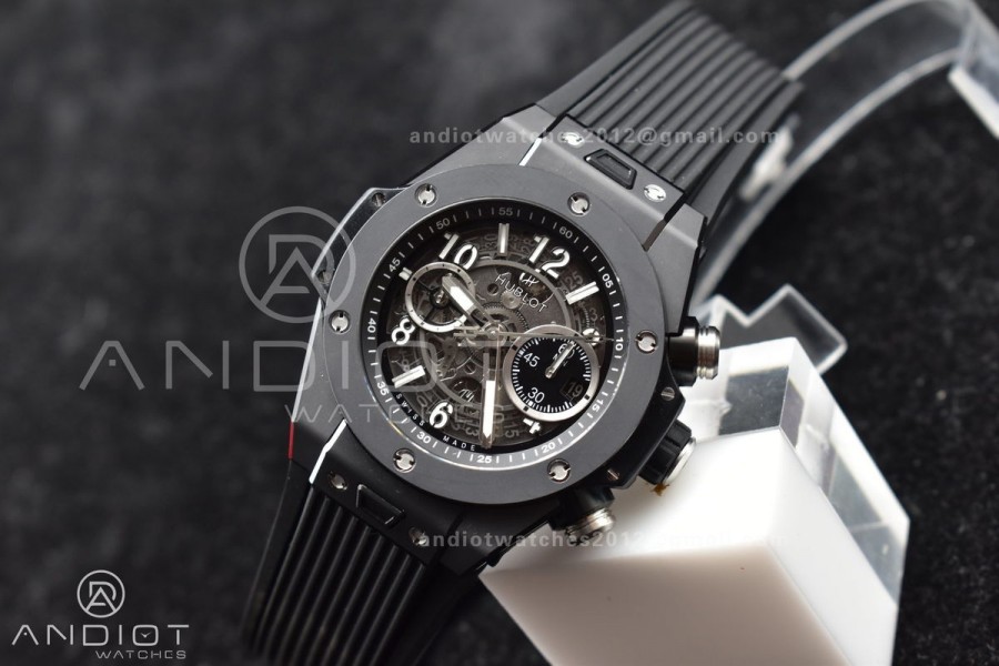Hublot Big Bang Unico Titanium ZF 1:1 Best Edition Black Skeleton Dial On Black Rubber Strap A1280