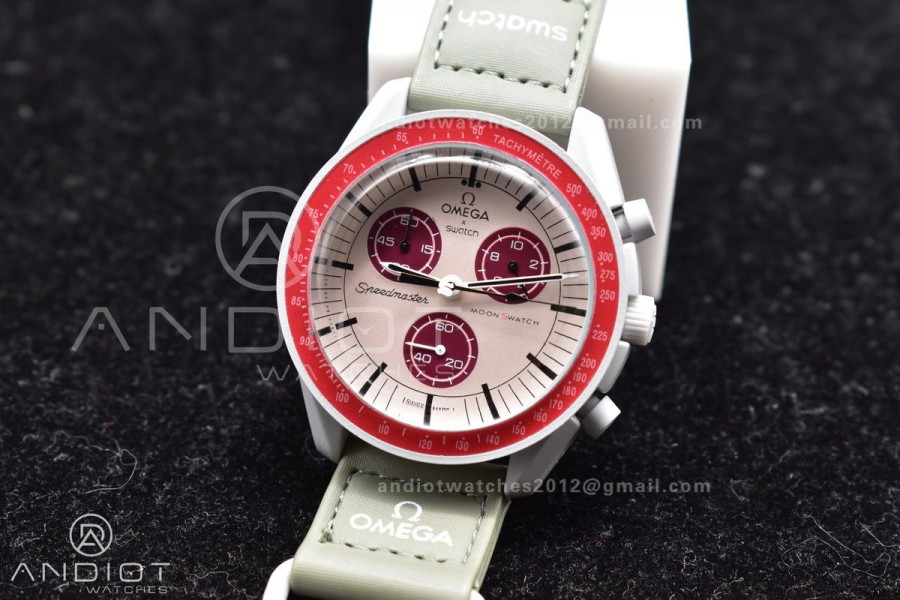 Swatch x Omega Bioceramic Moonwatch Mission to Pluto on Nylon Strap Quartz