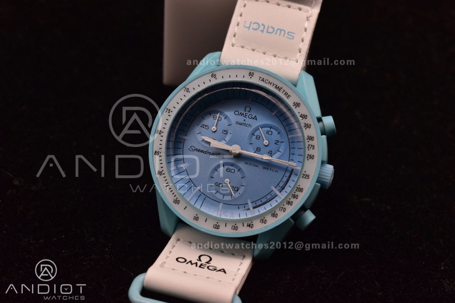 Swatch x Omega Bioceramic Moonwatch Mission to Uranus on Nylon Strap Quartz