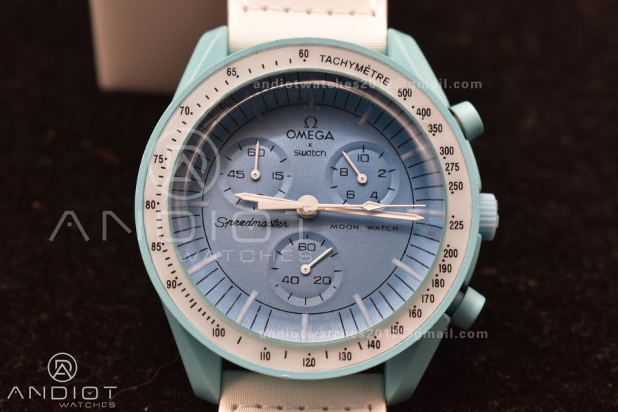 Swatch x Omega Bioceramic Moonwatch Mission to Uranus on Nylon Strap Quartz