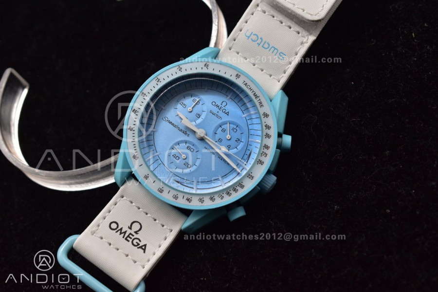 Swatch x Omega Bioceramic Moonwatch Mission to Uranus on Nylon Strap Quartz