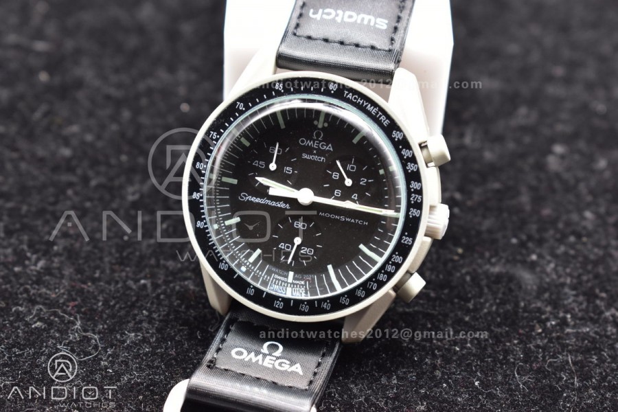Swatch x Omega Bioceramic Moonwatch Mission to The Moon on Nylon Strap Quartz