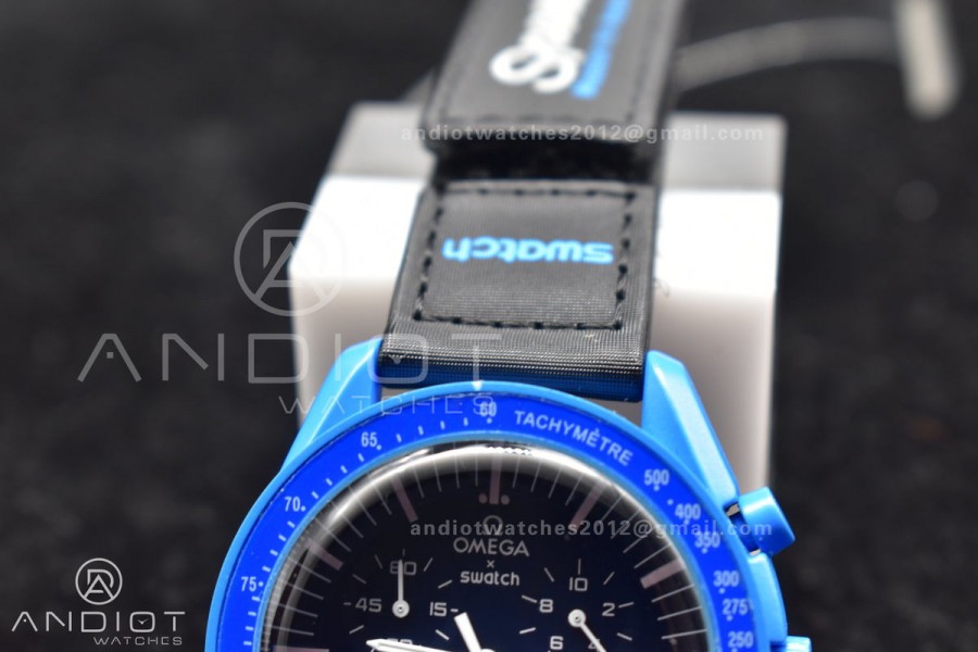 Swatch x Omega Bioceramic Moonwatch Mission to Neptune on Nylon Strap Quartz