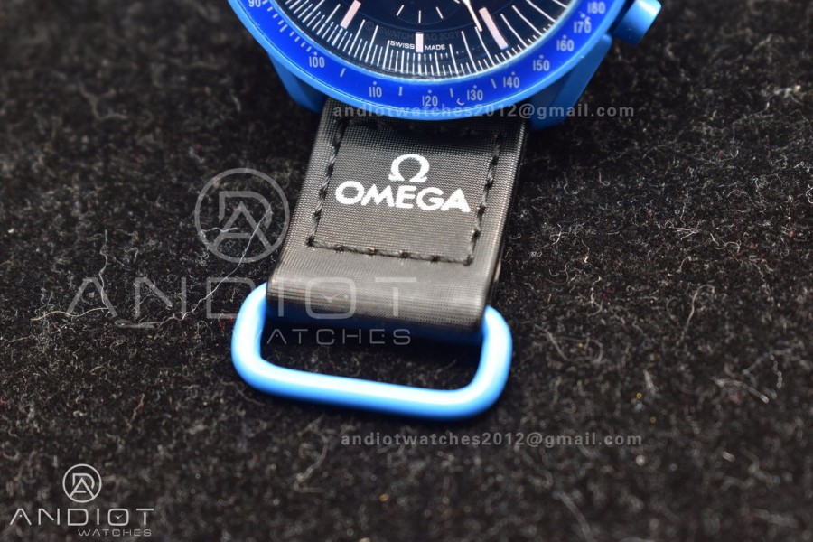 Swatch x Omega Bioceramic Moonwatch Mission to Neptune on Nylon Strap Quartz