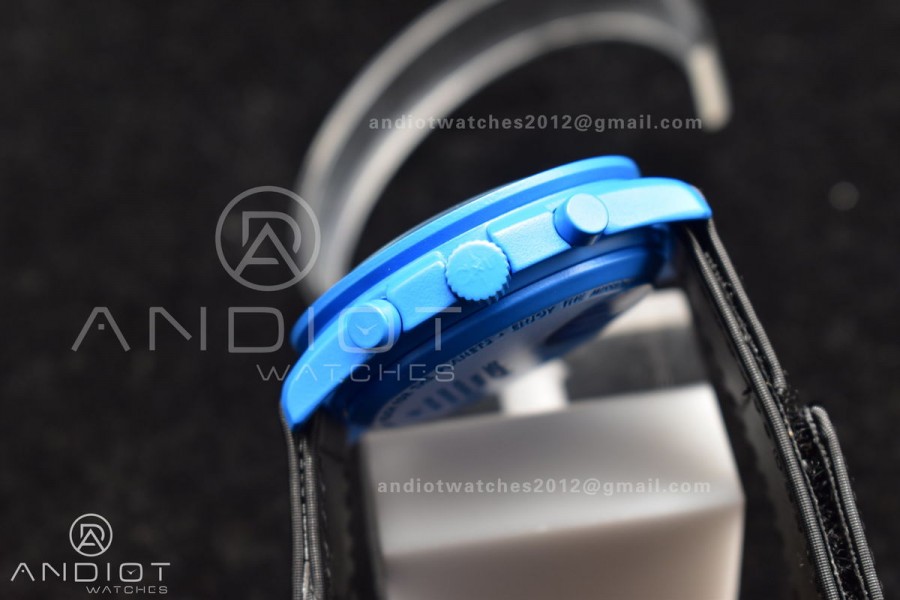 Swatch x Omega Bioceramic Moonwatch Mission to Neptune on Nylon Strap Quartz