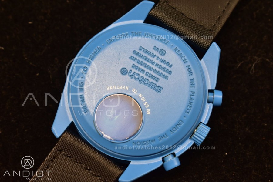 Swatch x Omega Bioceramic Moonwatch Mission to Neptune on Nylon Strap Quartz