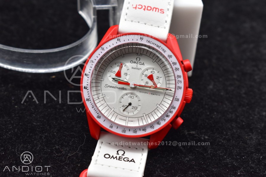 Swatch x Omega Bioceramic Moonwatch Mission to Mars on Nylon Strap Quartz