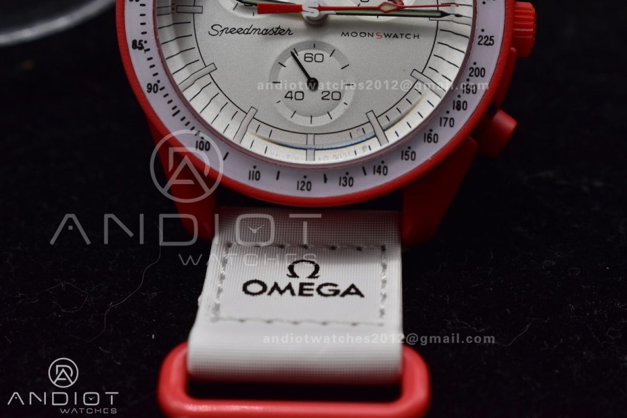 Swatch x Omega Bioceramic Moonwatch Mission to Mars on Nylon Strap Quartz