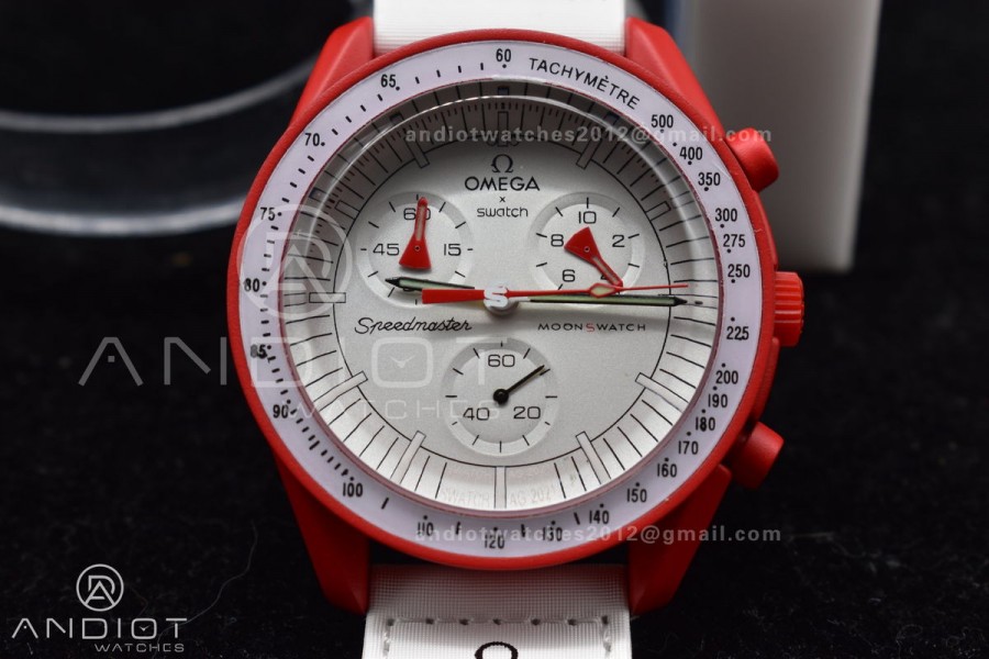 Swatch x Omega Bioceramic Moonwatch Mission to Mars on Nylon Strap Quartz