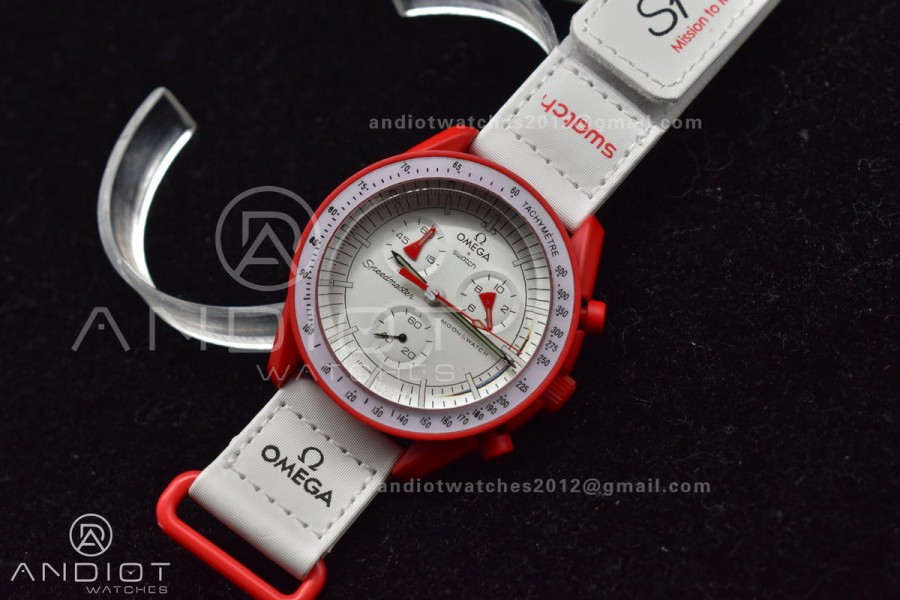 Swatch x Omega Bioceramic Moonwatch Mission to Mars on Nylon Strap Quartz