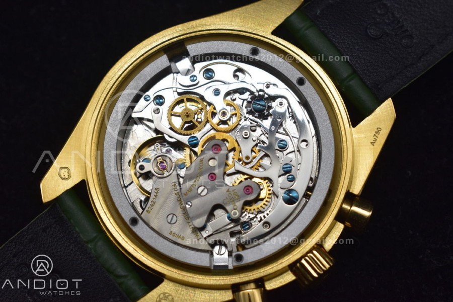 Speedmaster Moonwatch in Moonshine Gold YG RMF Best Edition Green Dial on Green Leather Strap Manual Chrono