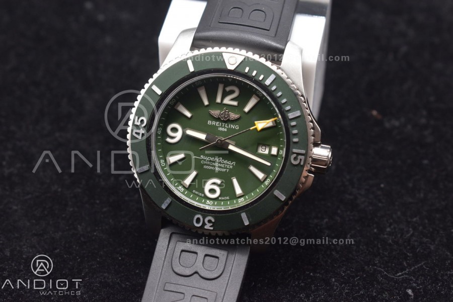 Superocean Automatic 44 TF 1:1 Best Edition Dark Green Dial Black Bezel On Black Rubber Strap A2824