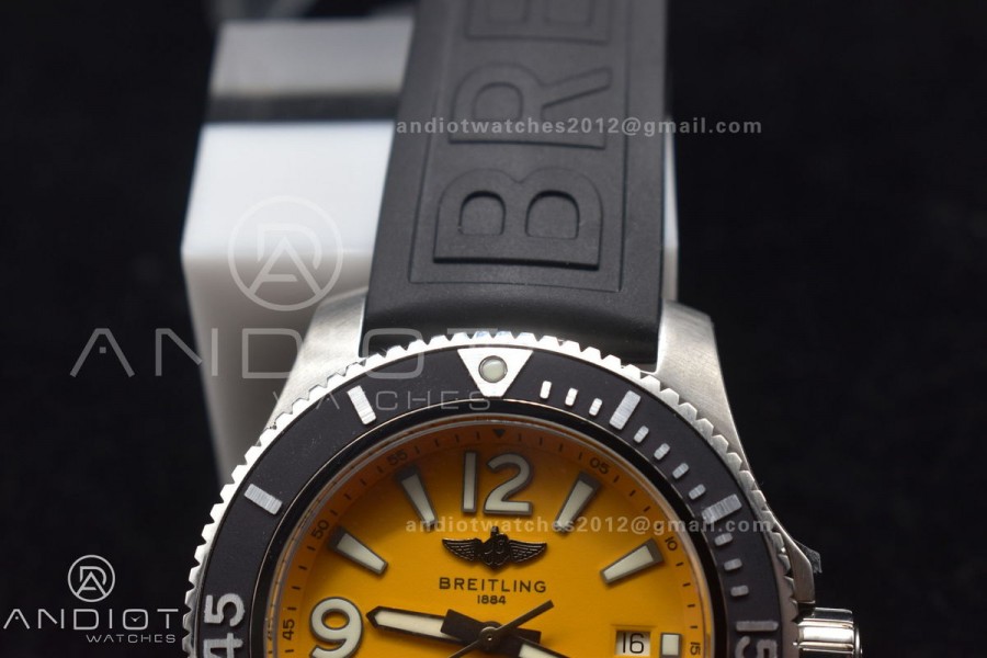 Superocean Automatic 44 TF 1:1 Best Edition Yellow Dial Black Bezel on Black Rubber Strap A2824