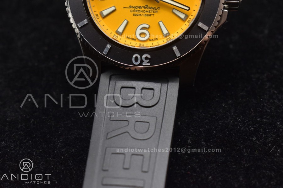 Superocean Automatic 44 TF 1:1 Best Edition Yellow Dial Black Bezel on Black Rubber Strap A2824