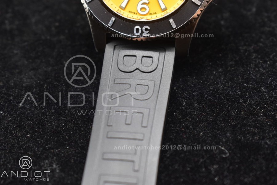 Superocean Automatic 44 TF 1:1 Best Edition Yellow Dial Black Bezel on Black Rubber Strap A2824