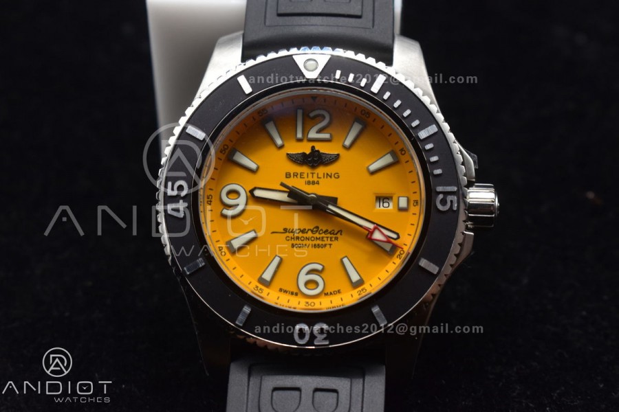 Superocean Automatic 44 TF 1:1 Best Edition Yellow Dial Black Bezel on Black Rubber Strap A2824