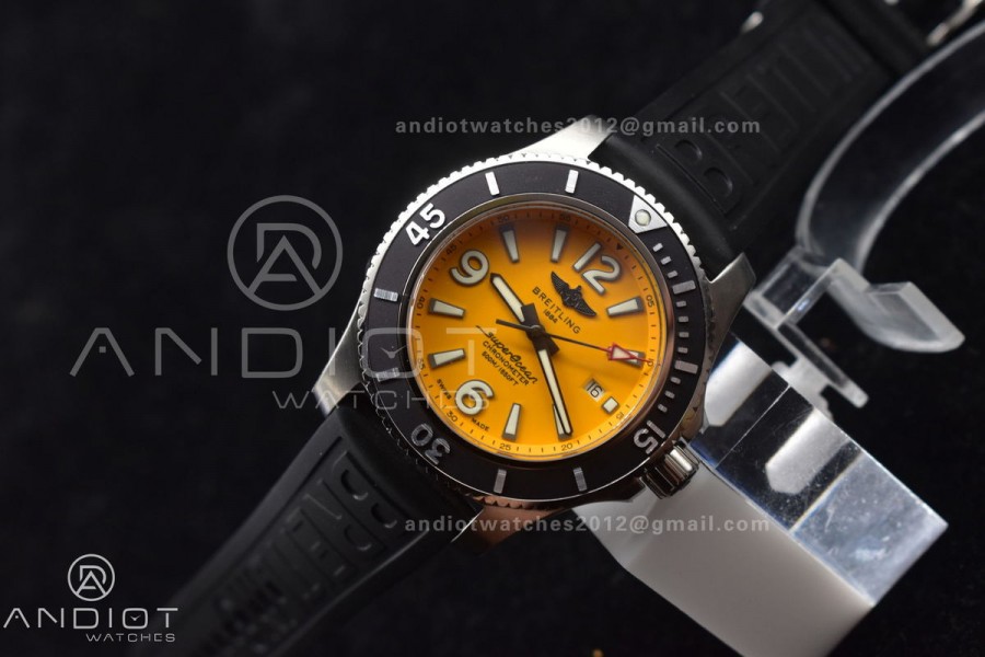 Superocean Automatic 44 TF 1:1 Best Edition Yellow Dial Black Bezel on Black Rubber Strap A2824