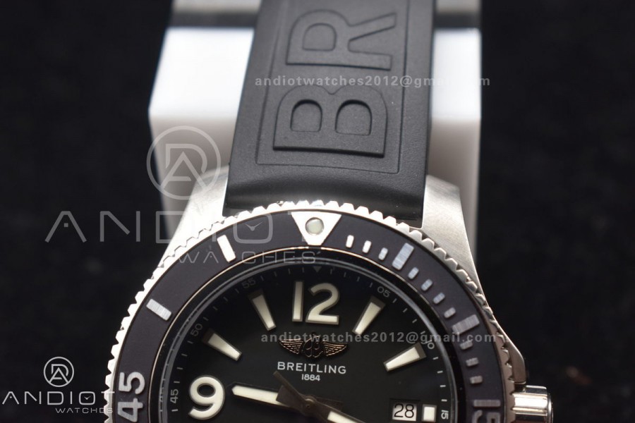 Superocean Automatic 44 TF 1:1 Best Edition Black Dial Black Bezel On Black Rubber Strap A2824