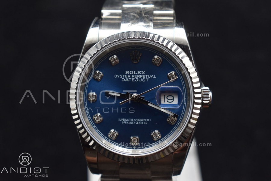 DateJust 36 DIWF 1:1 Best Edition 904L Steel Blue Diamonds Dial on Oyster Bracelet SA3235
