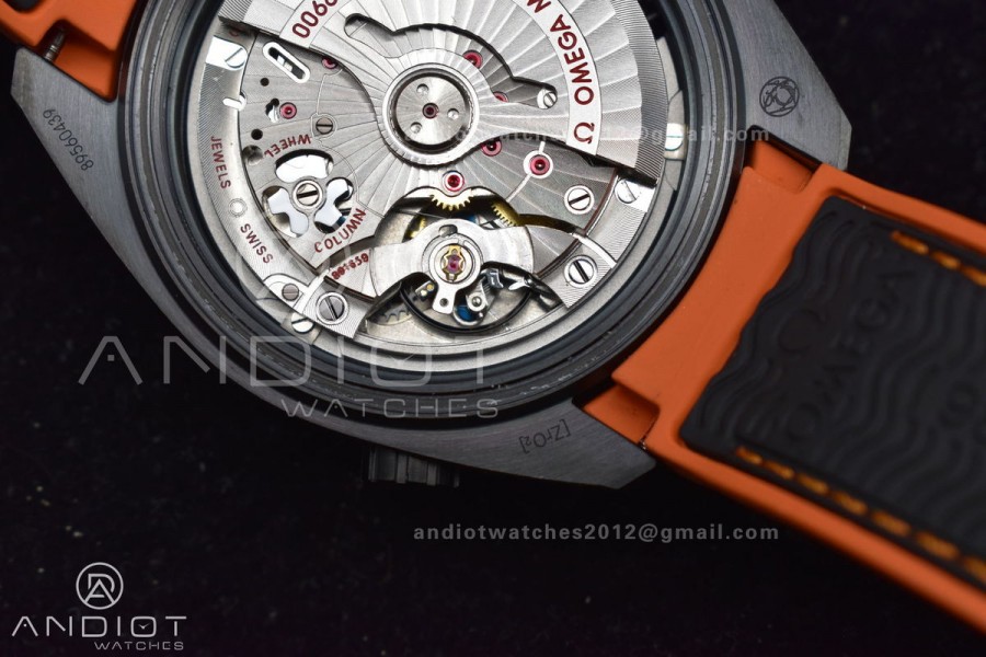 Planet Ocean Master Chronometer OMF DLC Black/Orange Bezel Black Dial on Black Nylon Strap A9900 (Black Balance Wheel) 