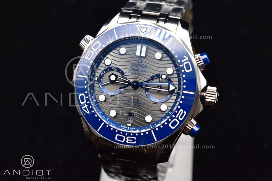 Seamaster 300M Chrono SS OMF 1:1 Best Edition Gray Dial on SS Bracelet A9900 