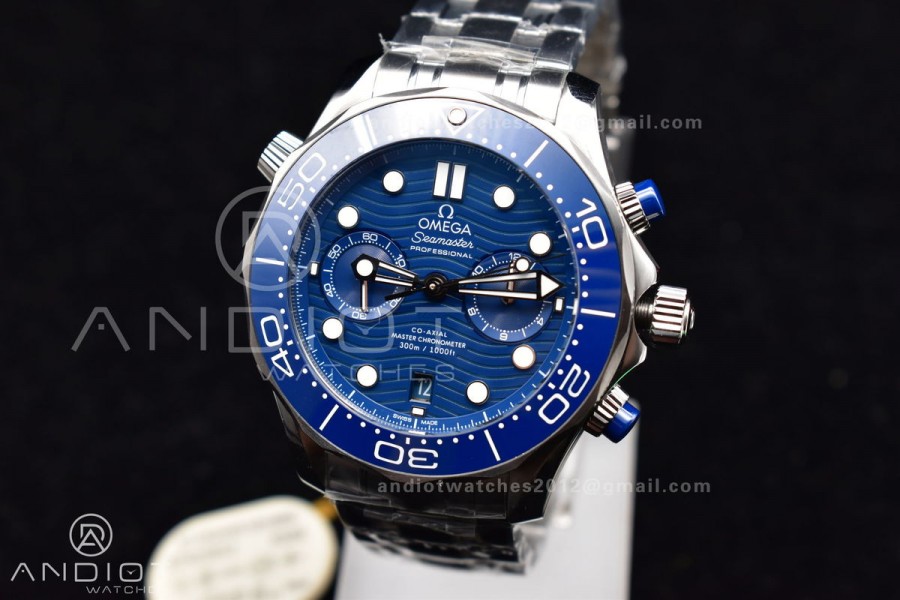 Seamaster 300M Chrono SS OMF 1:1 Best Edition Blue Dial on SS Bracelet A9900 