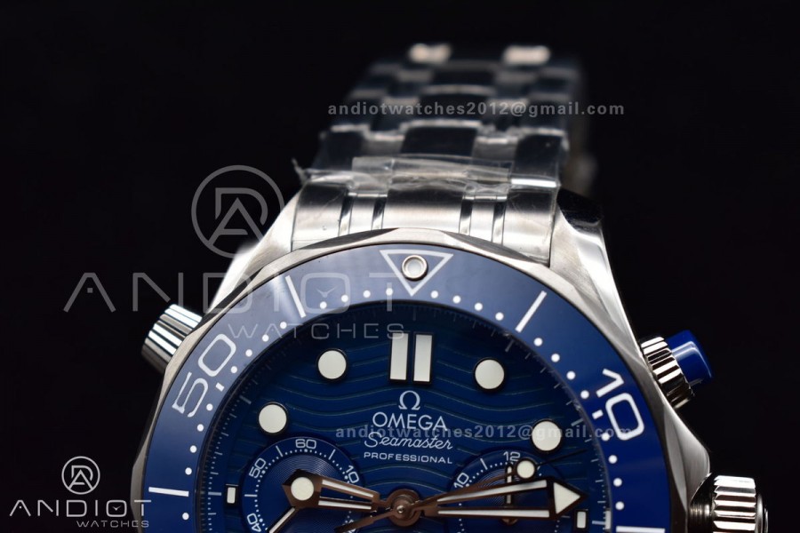 Seamaster 300M Chrono SS OMF 1:1 Best Edition Blue Dial on SS Bracelet A9900 