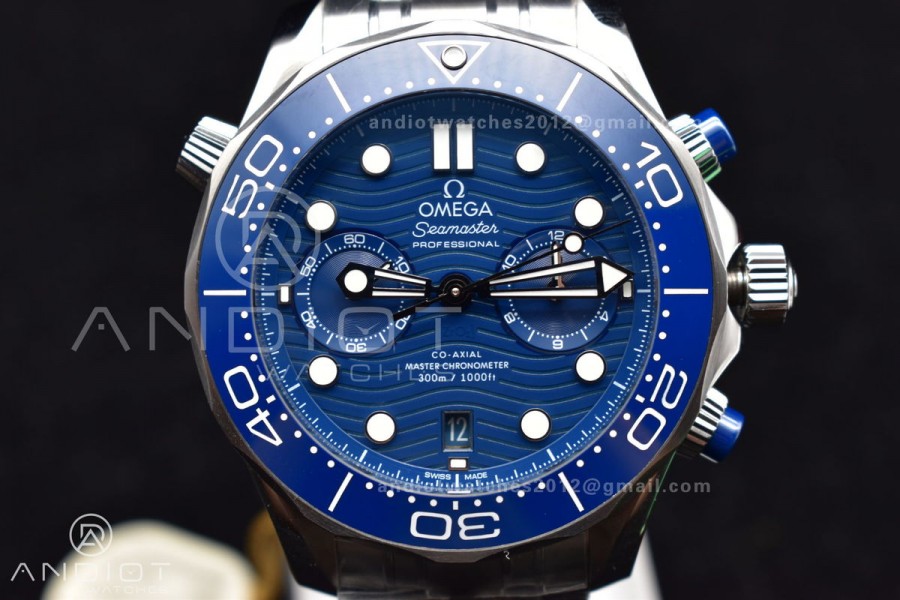 Seamaster 300M Chrono SS OMF 1:1 Best Edition Blue Dial on SS Bracelet A9900 