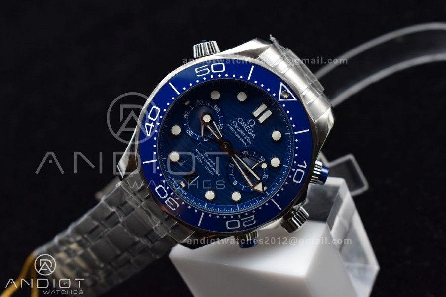Seamaster 300M Chrono SS OMF 1:1 Best Edition Blue Dial on SS Bracelet A9900 