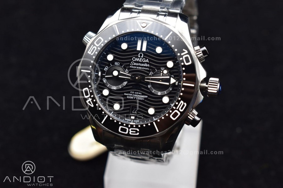 Seamaster 300M Chrono SS OMF 1:1 Best Edition Black Dial on SS Bracelet A9900 