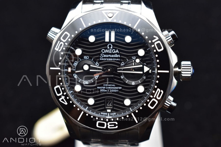 Seamaster 300M Chrono SS OMF 1:1 Best Edition Black Dial on SS Bracelet A9900 