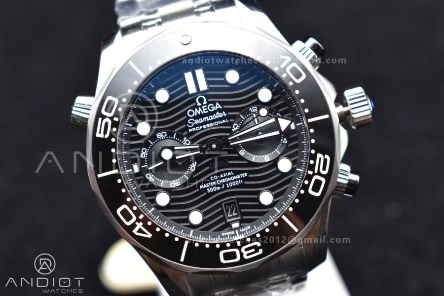 Seamaster 300M Chrono SS OMF 1:1 Best Edition Black Dial on SS Bracelet A9900 
