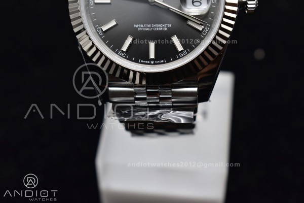 DateJust 41 126334 Clean 904L Steel Grey Stick Dia...