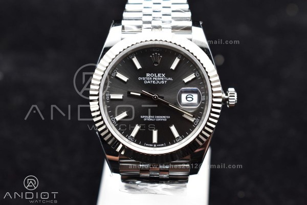 DateJust 41 126334 Clean 904L Steel Grey Stick Dia...